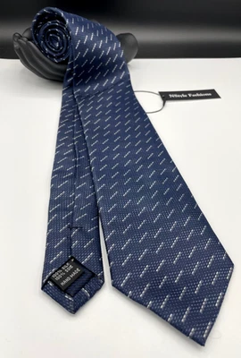 Corbata de hombre Bruno Marchesi 100 % seda ~ azul ~ patrón geométrico ~ ¡Hecha a mano! Foto 1 de 4