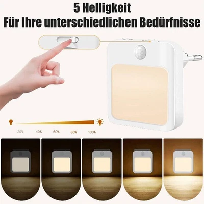 1-6 Stk LED Steckdosenlicht Nachtlicht  Steckdose Nachtlampe mit Bewegungsmelder - Bild 1 von 4