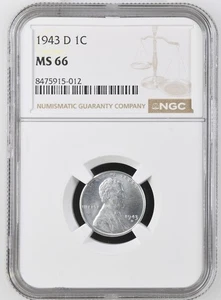 Lincoln Cent Wheat Reverse 1943 D NGC MS-66 - Imagen 1 de 2