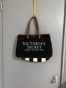 Victoria's Secret Tasche Pink/Schwarz Streifen Schultergurt London New York Paris - Bild 1 von 2
