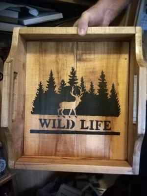 Handmade Wooden Serving Tray With Wildlife Motif - Image 1 of 3