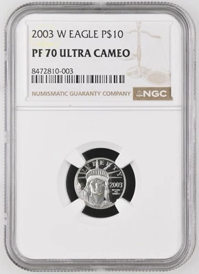 2003 W $10 1/10 Oz PLATINUM American EAGLE Proof Coin NGC PF70 Ultra Cameo - Image 1 of 4