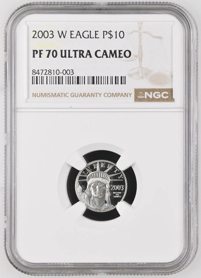 2003 W $10 1/10 Oz PLATINUM American EAGLE Proof Coin NGC PF70 Ultra Cameo - Image 1 of 4