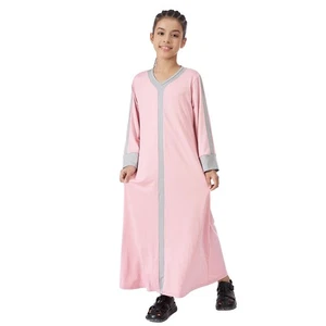 Muslim Kids Girls Long Sleeve Maxi Dress Prayer Robe Islamic Abaya Modest Kaftan - Picture 1 of 24