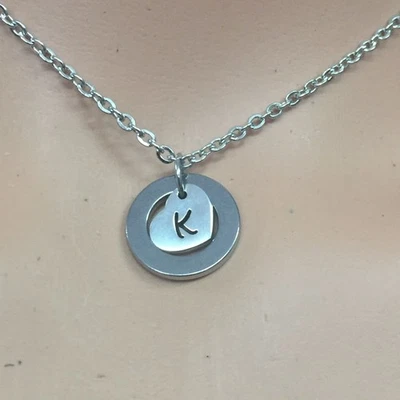 Original Acero O Anillo de O K Inicial Corazón Etiqueta Gargantilla Nombre Collar Foto 1 de 4