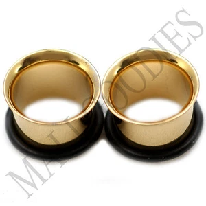 0856 Gold Single Flare Flesh Tunnels Earlets Big Gauges 1/2" Plugs 12.7mm PAIR - Picture 1 of 1
