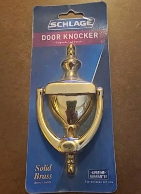 Golpeador de puerta de latón brillante macizo Schlage: modelo SC2-3125-605 ~ sellado, nuevo en paquete Foto 1 de 4