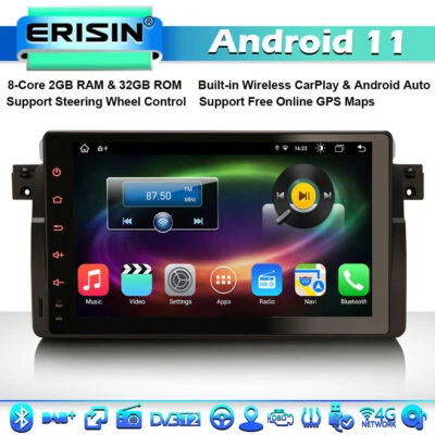 ERISIN 9" CarPlay Android 11 Autoradio GPS OBD2 pour BMW Série 3 E46 M3 Rover 75 MG ZT