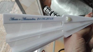 wedding bag ventaglio matrimonio bomboniera con nomi bianco con cuore personaliz - Picture 1 of 1