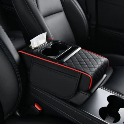 Car Armrest Box 7cm Thicken Height Pad Arm Rest Cushion+Pocket Tissue Cup-Holder - Image 1 of 4