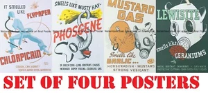 Carteles de la Segunda Guerra Mundial Máscara de gas venenoso Guerra Mostaza Fosgeno Lewisita Guerra Química Segunda Guerra Mundial - Imagen 1 de 8