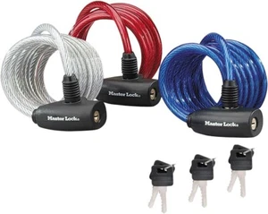 Master Lock Bike Locks | Family Pack Of 3 | Key Lock | 1.8M Coiled Cable - Picture 1 of 6