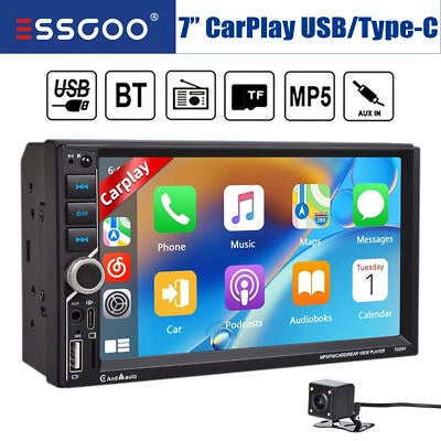 7" Double 2Din Apple CarPlay Car Stereo Radio Android Auto Touch Screen + Camera - Image 1 of 4