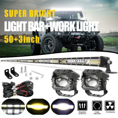 Barra de luz LED de 50 pulgadas + cápsulas de 3" + kit combinado de cables para Jeep Wrangler JK TJ YJ CJ Foto 1 de 4