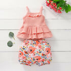 Toddler Baby Girls Solid Tank Suspender Tops Vest Flower Shorts Outfits Clothes