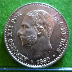 ALFONSO XII 50 céntimos 1880 estrellas 8 - 0 aUNC plata - Imagen 1 de 2