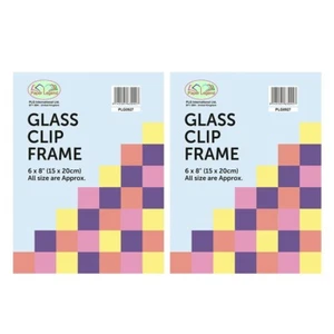 (Set of 2) 6" x 8" Glass Clip Frames Frameless Photo Picture Frame Home Office - Picture 1 of 9
