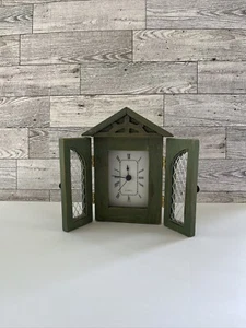Black Wood Clock with Filigree Cut Doors Desk Top Shabby Chic Roman Numerals 8" - Picture 1 of 4