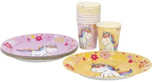 28-teiliges Party Geschirr Set Unicorn mit Einhorn Motiven für 12 Personen rosa - Bild 1 von 6