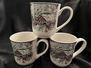 Johnson Bros  Friendly Village Covered Bridge Mugs Set Of 3 - Picture 1 of 2