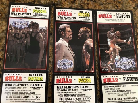 3- 1998 DENNIS RODMAN ILLUSION TICKETS NBA FINALS CHICAGO BULLS & illusion card Cover