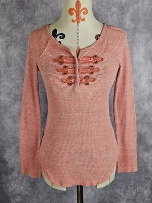 Camiseta Free People We The Free Feminina S Rosa Longa Slv Elástica Waffle Ruim Excelente Estado Usado - Imagem 1 de 4