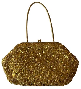 JEM Gold Sequin & Beaded Bag - Made in Hong Kong - Vintage - Picture 1 of 4