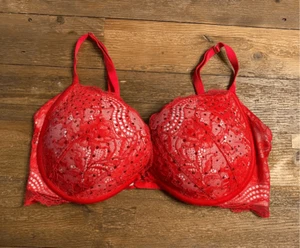 Victoria’s Secret 36D red lace rhinestone plunge push-up bra - Picture 1 of 5