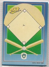 1990 ACE MLB MVP Collector Pin Backing Card ONLY (No Pin) - Milwaukee Brewers