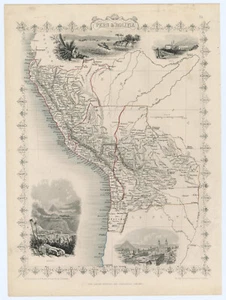 Antique Map "Peru & Bolivia" John  Tallis, 1851 - Picture 1 of 6