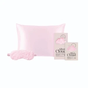 Máscara de ojos mullida rosa nube plateada y funda de almohada rosa - Imagen 1 de 5