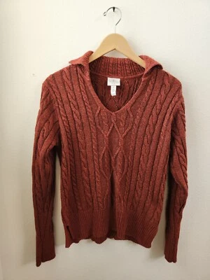 Suéter feminino St John's Bay malha cabo cobre vermelho laranja marrom tamanho médio - Imagem 1 de 4
