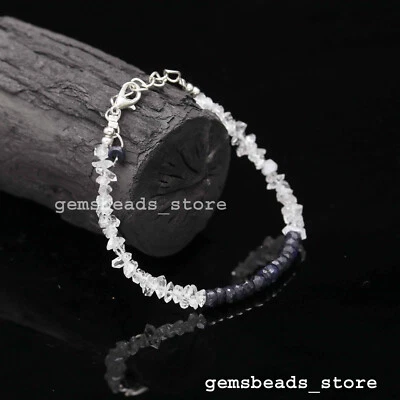 925 Sterlingsilber Herkimer Quarz + blauer Saphir verstellbares Armband 7 Zoll - Bild 1 von 4