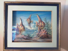 Vintage Rob Pohl- Decoupage Art- &#39;Tropical Fish&#39;- Framed Signed-GC- Decorative.
