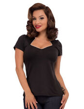 Steady Clothing Retro Womens Black Sophia Top with White Piping - XL