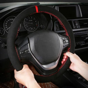 Suede Leather Car Steering Wheel Cover Braid DIY With Needles Thread Accessories - Picture 1 of 8