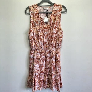 Jeanswest Size 16 Pink Neutral Tones Botanical Print Elastic Waist Dress - Picture 1 of 6
