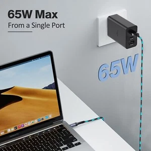 65W 3-Port Super Fast Charger, GaN Adapter for Galaxy S24 Ultra/Note 20/S20/S23 - Zdjęcie 1 z 9