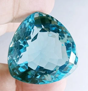 EGL Certified 89.10 Ct Natural Aquamarine Trillion Cut Ocean Blue Loose Gemstone - Picture 1 of 9