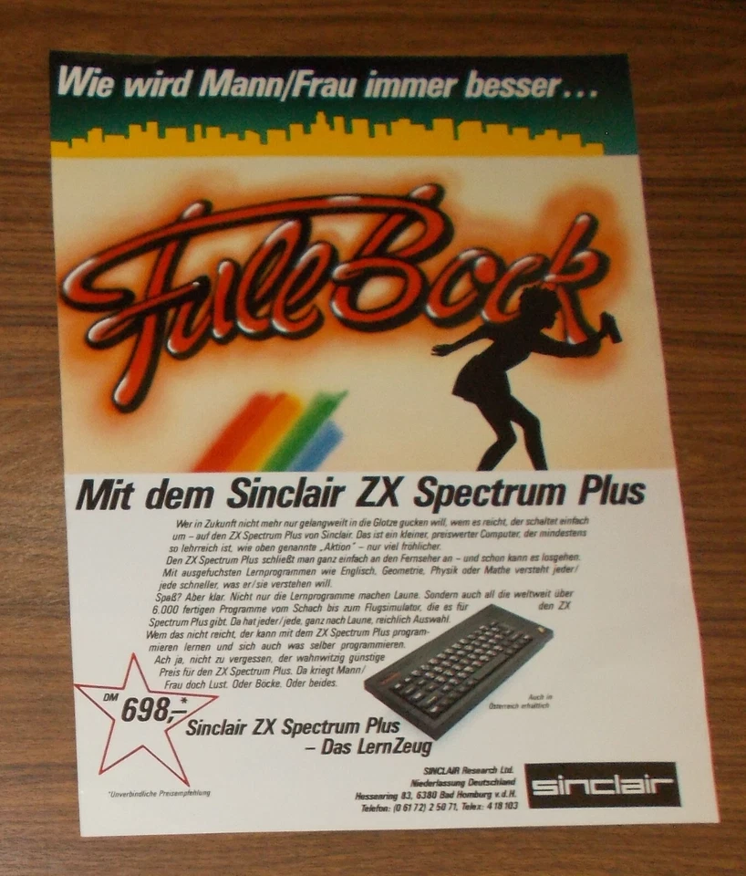 Seltene Werbung  SINCLAIR ZX SPECTRUM PLUS Heimcomputer - Full Bock 1985 - Image 1 of 1