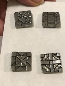 Vtg MAIDEN VERMONT BUTTONS DANFORTH PEWTER Quilt Squares Lot of 4