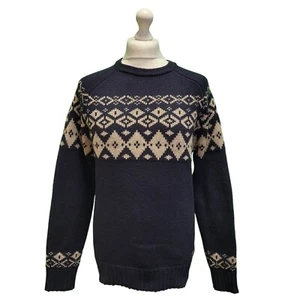 Fair Isle Wool Jumper Knit White Stuff Beige Navy Blue UK S EU 48 Men's - Picture 1 of 7