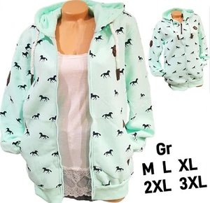 Damen Sweat Jacke Kapuze Hoodie Fleece gefüttert Übergangsjacke Pferd  M - 3XL - Bild 1 von 8