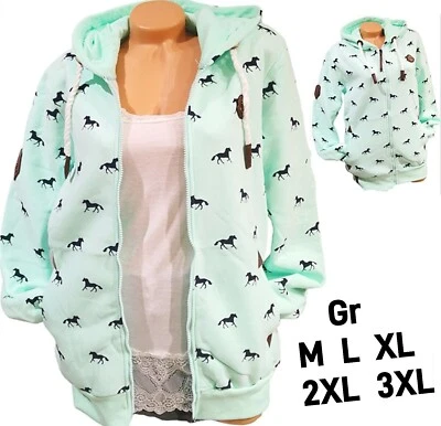 Damen Sweat Jacke Kapuze Hoodie Fleece gefüttert Übergangsjacke Pferd  M - 3XL - Bild 1 von 4