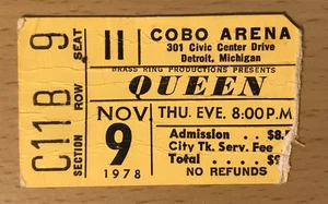 1978 QUEEN JAZZ TOUR DETROIT CONCERT TICKET STUB FREDDIE MERCURY BRIAN MAY - Picture 1 of 2