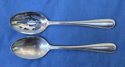 GORHAM RIBBON EDGE II 8 5/8-inch PIERCED & SOLID SERVING SPOONS STAINLESS - Image 1 of 4