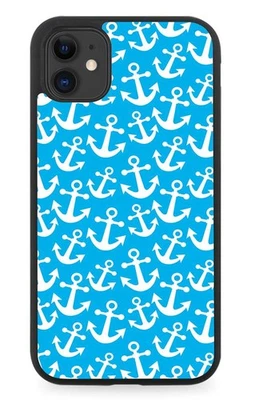 Blue and White Anchors Rubber Phone Case Anchor Pattern Captain Sailor Ship G266 - Image 1 of 2