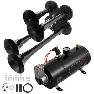 Uimoso Train Horns Kit 4 Trumpet Air Horn Kit 120psi Air Compressor 0.8 Gal Tank - Picture 1 of 12