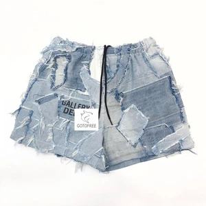 GOTOFREE 24SS DENIM DISTRESSED SHORTS VINTAGE BROKEN BLUE SUMMER BEACH SHORTS - Picture 1 of 8