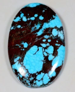 46 Ct 5X23X34 mm NATURAL BLUE SPIDERWEB TURQUOISE OVAL CABOCHON GEMSTONE DA-72 - Picture 1 of 1